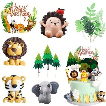 1 компл. животные 1-й день рождения торт Топпер торт декор джунгли сафари день рождения кекс мультфильм лев, тигр Animla топперы детский душ