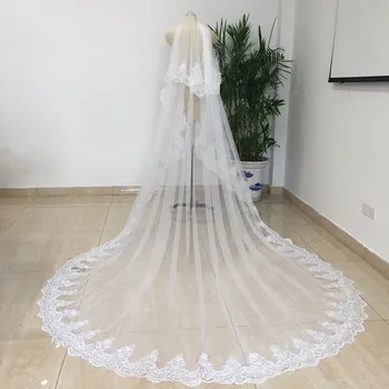 2-слойная соборная свадебная вуаль длиной 3 м, кружевная фата для новобрачных с расческой
