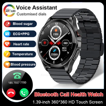 2023 AMOLED HD Экран Смарт-Часы Подарки Для Мужчин Bluetooth Вызов ЭКГ Уровень сахара в крови Температура тела Здоровые Умные Часы Спортивные Часы