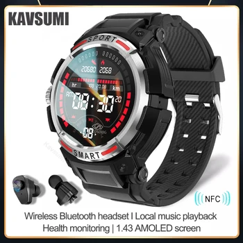 2023 Новые Смарт-часы 2 в 1 С Bluetooth-Гарнитурой 1,43 дюйма AMOLED BT Call NFC Smartwatch Музыкальные Спортивные Часы Для Мужчин Huawei