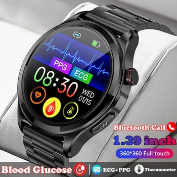 2023 Новые Смарт-Часы ECG + PPG для измерения уровня глюкозы в крови, Мужские 1,39-дюймовые 360*360 HD Bluetooth-вызов, Частота сердечных сокращений, Артериальное давление, Умные Часы для Здоровья