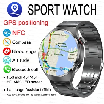 2023 Новые Смарт-часы Мужские GT4 Pro, Уровень сахара в крови, Частота сердечных сокращений, Bluetooth-вызов, IP68, Водонепроницаемые Смарт-часы с NFC Для Huawei Xiaomi