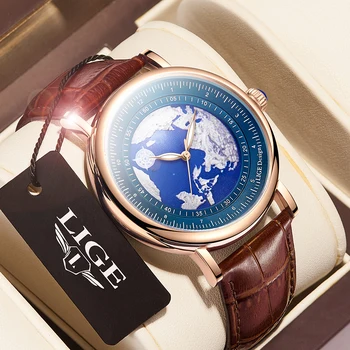 2023 Новые часы LIGE, Повседневные модные Мужские часы, Кожаные Часы лучшего бренда Класса Люкс, Водонепроницаемые, Светящиеся, Простые Кварцевые Наручные часы