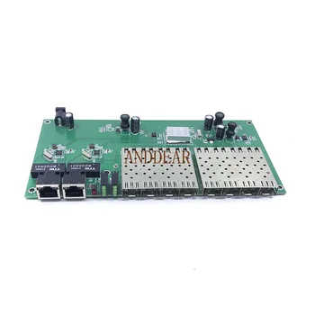 8 оптоволоконных коммутаторов SFP 2 RJ45 Gigabit Ethernet Плата PCBA Медиаконвертер 10/100/1000 М 8F2e