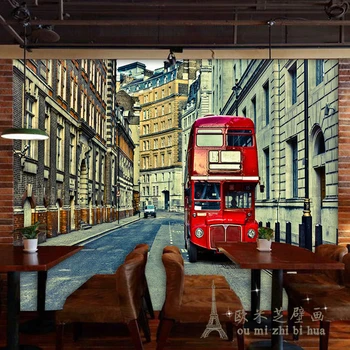 beibehang Большой красный автобус уличная мода личность кофейня ресторан фон обои 3D стереоскопический papel de parede