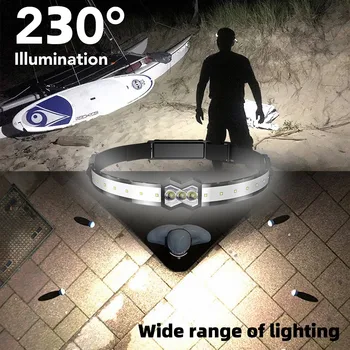 D5 230 ° Широкий диапазон Мощного освещения фары LED + COB Лампа Бусины Перезаряжаемые Пешие Прогулки Рыбалка Кемпинг Фары Портативные фонари