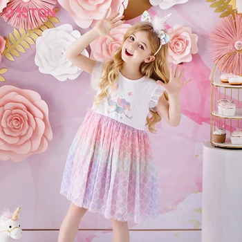 DXTON/ детские платья для девочек, летнее праздничное платье принцессы, детское праздничное платье с рисунком русалки для девочек, платья с принтом, детская одежда