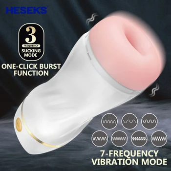HESEKS Автоматические 7 вибрационных 3 всасывающих мужских Мастурбатора, Настоящие Вагины для минета, Мастурбатор для киски, Секс-игрушка для мужчины