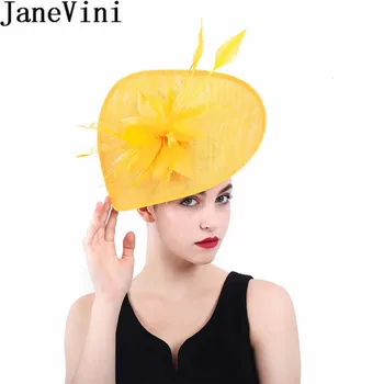 JaneVini Шляпы-очаровашки с желтыми перьями в европейском стиле, Головной убор для новобрачных, Свадебные шляпы и аксессуары для волос невесты