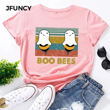 JFUNCY, Женская футболка из 100% хлопка, Милые Креативные Футболки с графическим принтом Пчелы, Женская футболка, Женские топы, Футболка с коротким рукавом