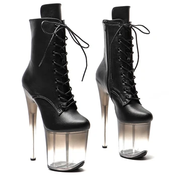 Leecabe 20 см/8 дюймов, матовый верх из искусственной кожи, Прозрачная черная градиентная Платформа, обувь для дискотеки на высоком каблуке, ботинки для танцев на шесте