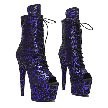 Leecabe/Обувь для танцев на шесте фиолетового цвета 17 см/7 дюймов, обувь для танцев на шесте на платформе и высоком каблуке