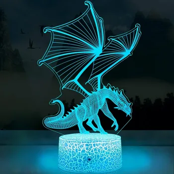 Nighdn Дракон Ночник для Детей Дракон 3D Иллюзионная Лампа 7 Цветов Настольная Лампа Декор Комнаты Рождественский Подарок на День Рождения для мальчиков Девочек