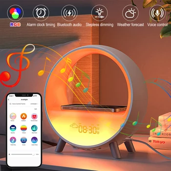 RGB Умный будильник, ночники, подсветка для пробуждения со звуком Bluetooth, Беспроводной пульт дистанционного управления для быстрой зарядки мобильного телефона
