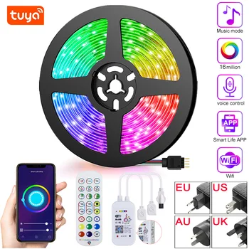 Tuya Smart LED Strip Light 12V RGB Dimmable 5050 Гибкая лента с ИК-пультом дистанционного управления/Bluetooth/WiFi для освещения помещений