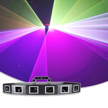 YUER Сканер луча Мощностью 3 Вт Проектор с 6 Головками, вентилятор с рисунком RGB, Охлаждающий Лазерный луч, Украшение для вечеринки в Ночном клубе DMX512, Лампа управления музыкой
