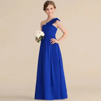 YZYmanualroom/ Шифоновое платье для подружки невесты с цветочным узором, трапециевидной формы на одно плечо, длиной до пола от 2 до 15 лет