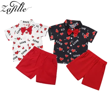 ZAFILLE, красивый комплект детской одежды, Костюм для мальчиков на День Святого Валентина, рубашка с принтом любви + красные шорты, праздничная детская одежда, костюмы для мальчиков
