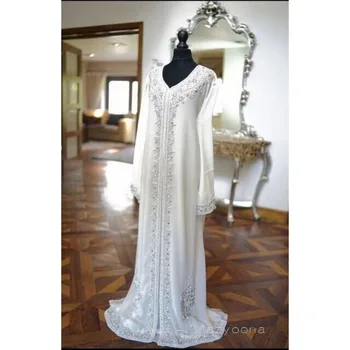 Белая Элегантная Королевская Дубайская марокканская длинная рубашка Abaya Farasha Современное исламское платье