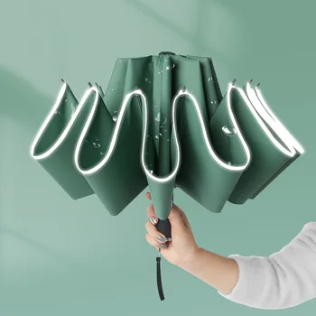 Ветрозащитный Автоматический зонт от дождя с обратным складыванием Для мужчин и женщин, 10 ребер, Светоотражающая полоса, Портативный женский зонт, мужской Paraguas