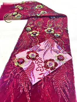 Высококачественная модная французская кружевная ткань из тюля с вышивкой в африканском нигерийском стиле, кружевная ткань с пайетками для свадебного платья