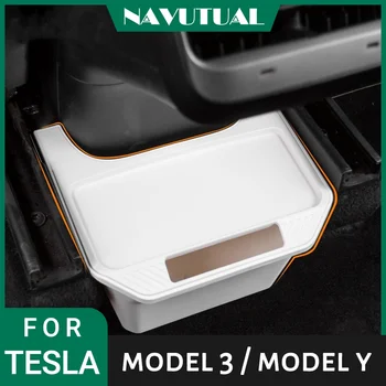 Для Tesla Model Y 2020-2023 Ящик для хранения под задним воздуховыпускным отверстием Органайзер TPE Задняя флокированная коробка с накладкой Аксессуары TPE