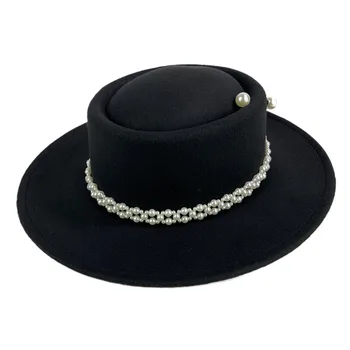 Женская шляпа, британский цилиндр, шляпы для женщин, роскошная домашняя шляпа, бесплатная доставка, фетровая шляпа, модная новая элегантная жемчужная панама-часовня для девочки