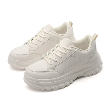 Женские белые кроссовки на платформе из искусственной кожи, массивная обувь на высокой подошве, весна-осень, легкая модная повседневная обувь