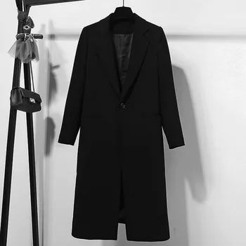 Женские черные блейзеры в Английском стиле средней длины на одной пуговице, однотонный костюм 2023, Весна-осень, Новая мода, Винтажная уличная одежда