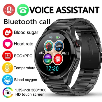 Здоровая Температура тела, Умные часы Для Мужчин, Bluetooth-вызов, 360 * 360 HD Экран, Спортивный Пульс, Уровень сахара в крови, Умные часы для Android