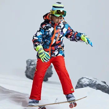 Зимний лыжный костюм, комплект для мальчиков и девочек, зимние штаны для улицы, костюм для одно- и двухместного катания на сноуборде, лыжный перфоратор, Комплект хлопчатобумажной одежды для девочек, брюки