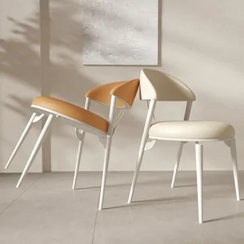 Индивидуальный обеденный стул со спинкой в Скандинавском кремовом стиле, Современный Простой Табурет для Макияжа, Легкий Роскошный обеденный Стул, Кожаный обеденный стул