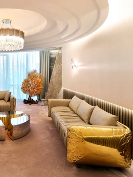 Итальянский светлый роскошный кожаный диван для гостиной, домашняя мебель для маленькой роскошной виллы в скандинавском стиле на заказ