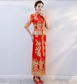 Китайская Замужняя Невеста, Традиционное Свадебное платье, Летний Красный Женский Костюм с золотой Вышивкой, Тан