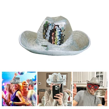 Ковбойская шляпа из зеркального стекла для взрослых, клубная кепка для вечеринок, Сценическая танцевальная шляпа, блестящие головные уборы
