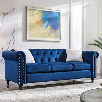 Комплект диванов для гостиной из 2 предметов, включая 3-местный диван и диванчик, современный медный гвоздь с ленивой пуговицей на подлокотниках и спинке