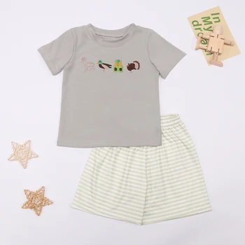 Комплект для маленьких мальчиков от 1 до 8 лет с вышивкой в виде охотничьих птиц, Хлопковая Летняя Детская одежда в стиле кантри, Бутик Детской праздничной одежды