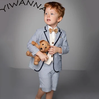 Летняя детская одежда, костюм для маленьких мальчиков, Блейзер в полоску + Брюки для мальчиков, Комплект из 2 предметов, Повседневная одежда, Детская одежда