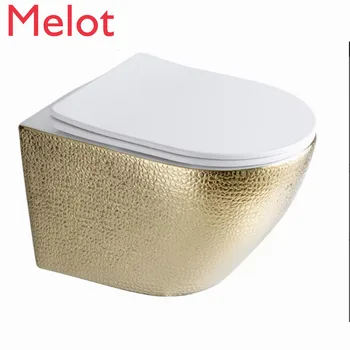 маленький размер, керамический унитаз золотого цвета без оправы, настенный унитаз для ванной комнаты, сиденье для унитаза золотого дизайна