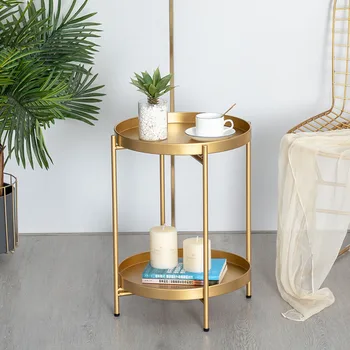 Маленький столик в скандинавском минимализме, Балкон, Железный журнальный столик, Двухслойная Современная гостиная, Спальня, Светлый Роскошный Маленький круглый столик