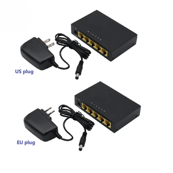 Мини 5 Портов 100 Мбит/с Сетевой коммутатор Быстрый RJ45 Ethernet Коммутатор LAN Switching Hub Адаптер EU/US Plug