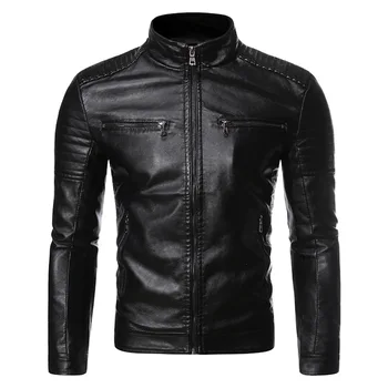 Мужская осенняя брендовая повседневная винтажная кожаная куртка, пальто, мужская весенняя одежда, дизайн, Байкерская куртка с карманом, мужская кожаная куртка M-4Xl