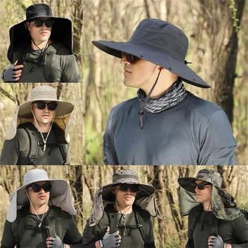 Мужская солнцезащитная шляпа с УФ-козырьком, солнцезащитная шляпа с широкими полями, Летняя кепка для кемпинга на открытом воздухе