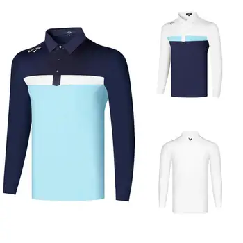 Мужская футболка для гольфа с длинными рукавами, Эластичная рубашка Поло, Спортивная одежда, быстросохнущая, Весна-лето 2023