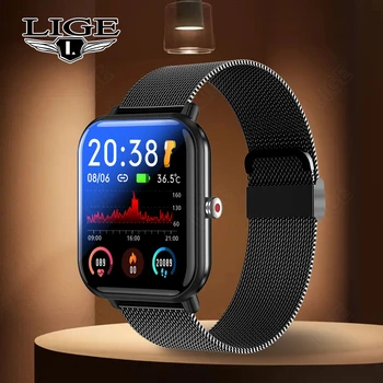 Мужские Спортивные смарт-часы LIGE, частота сердечных сокращений, кровяное давление, температура, погода, IP68, водонепроницаемые мужские Женские смарт-часы для Android IOS