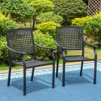 Набор из 2 Обеденных стульев на открытом воздухе, Металлические кресла XL, подходящие для сада, Веранды и двора, Черный