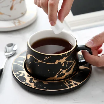 Набор керамических кофейных чашек и блюдец золотые мраморные чайные чашки и блюдца Павлиньи зеленые чайные чашки и блюдца