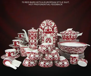 Набор керамической посуды, Европейская красная железная чаша, тарелка, набор посуды из костяного фарфора, Китайский фарфоровый набор посуды