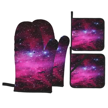 Набор прихваток и прихваткодержателей Galaxy Stars, 4 шт., утолщенные термостойкие перчатки и прихваткодержатели для выпечки, приготовления на гриле