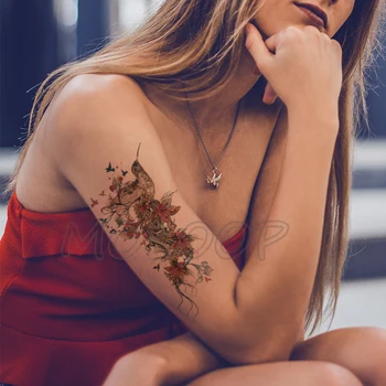 Наклейка с татуировкой летающие птицы цветы Ханна Новая Водонепроницаемая временная анималистическая накладная татуировка Боди-арт для девочек, женщин, мужчин, детей